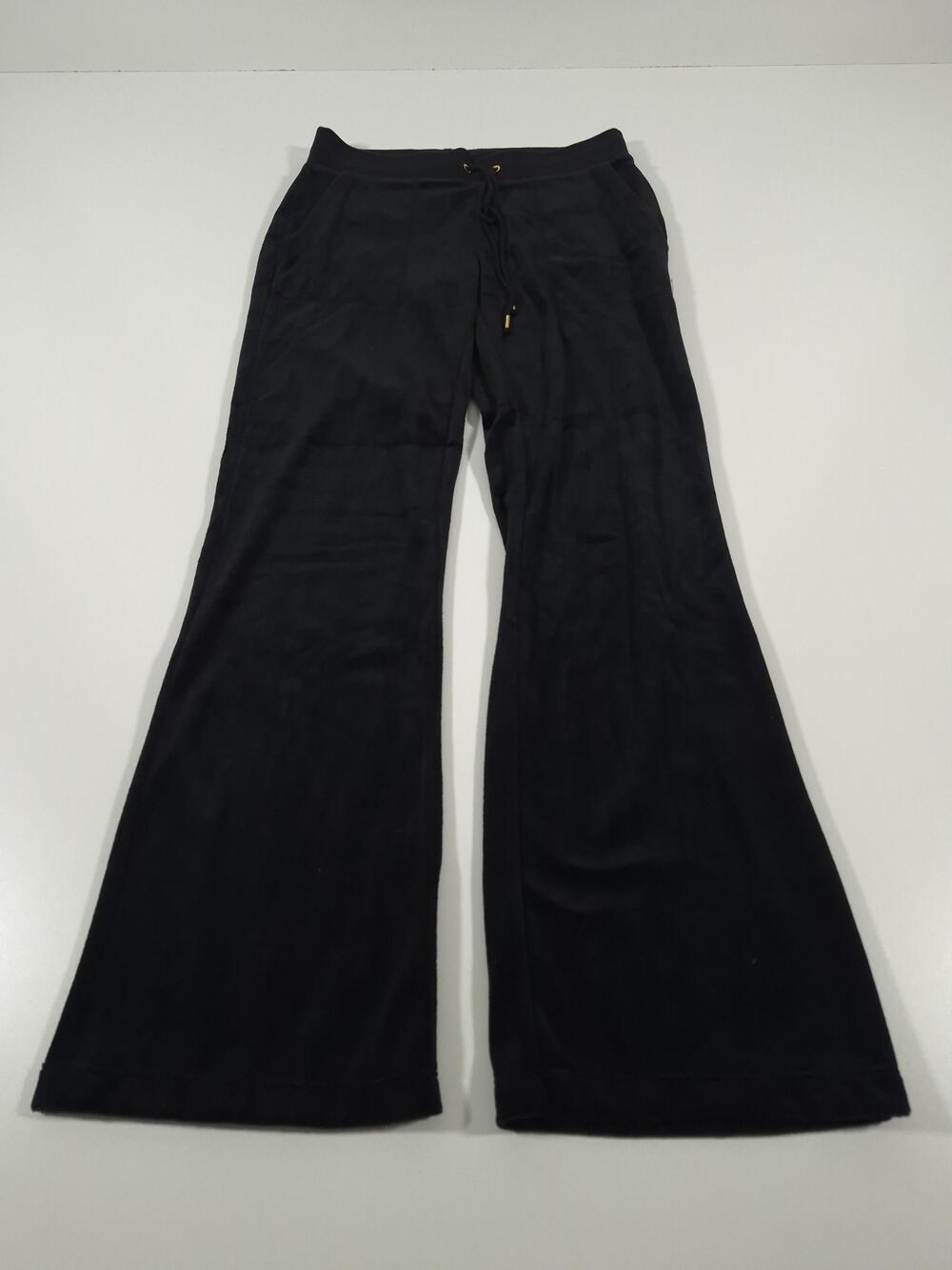 Juicy Couture Velour Sweatpants Womens XS Black Flare Leg Lounge Pants Gold Trim